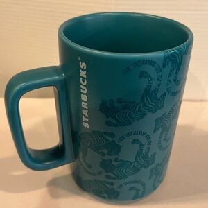 Starbucks Sumatra Tiger Teal Blue Green 2018 Embossed Ceramic Coffee Mug